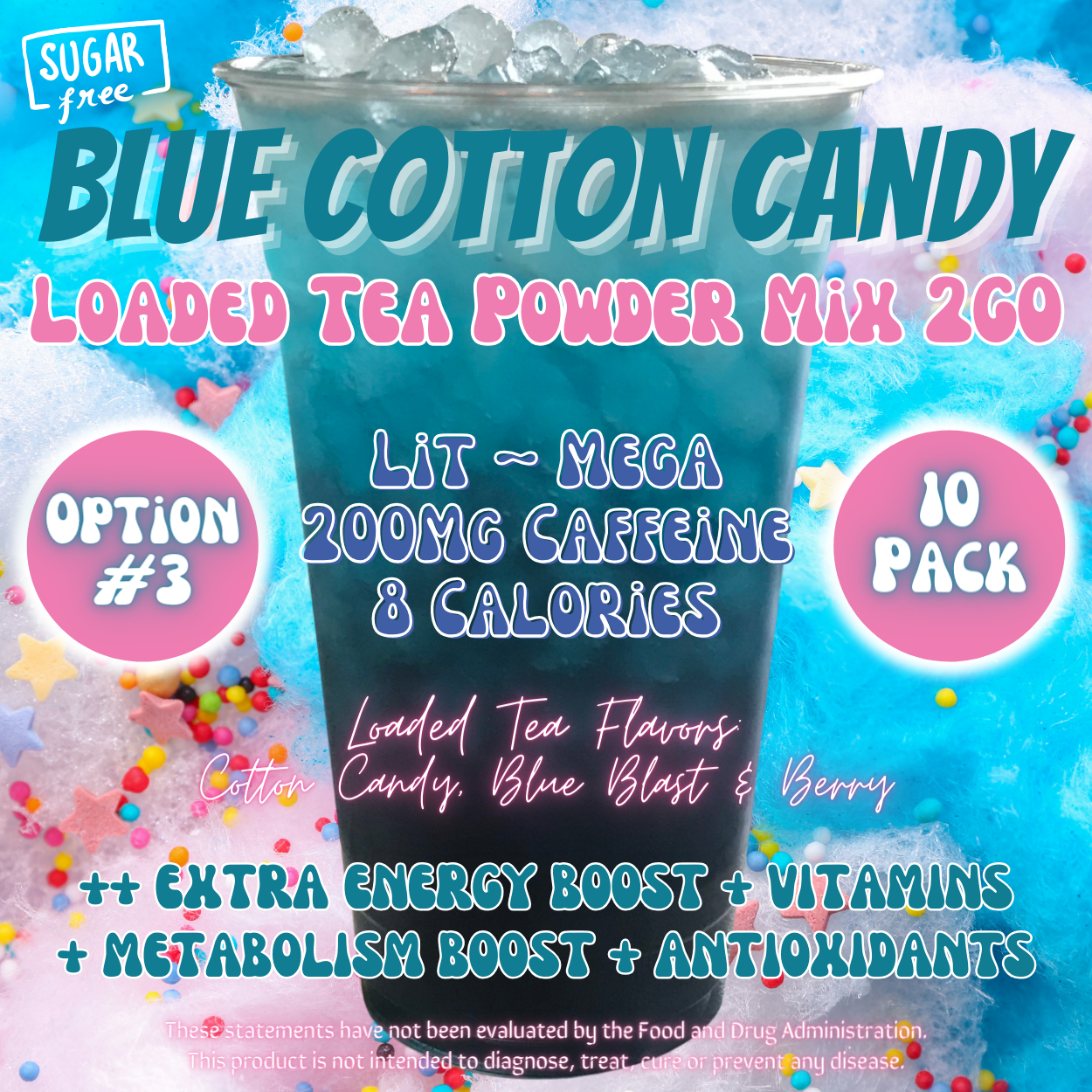 Loaded Tea Powder Mix Packets: Blue Cotton Candy 💙