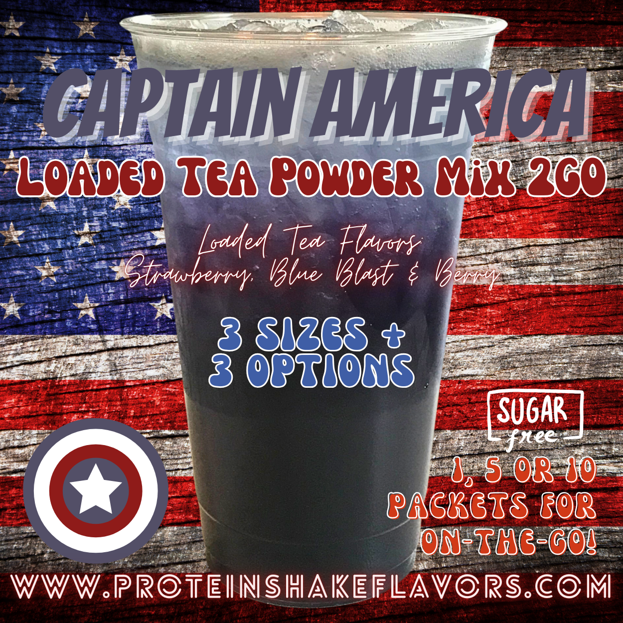 Loaded Tea Powder Mix Packets: Captain America 🇺🇸